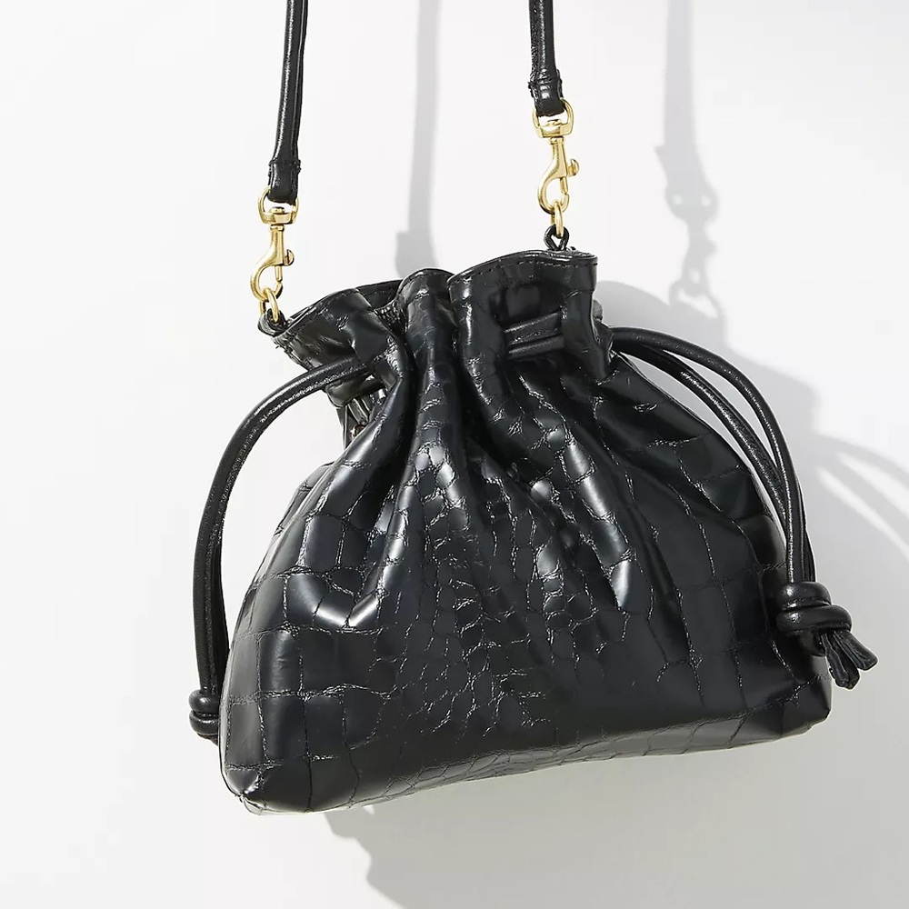 Clare V Petit Henri in Black Croc